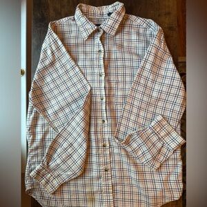 VTG Land’s End Classic Plaid Women's Button Down Blouse LS Shirt Top